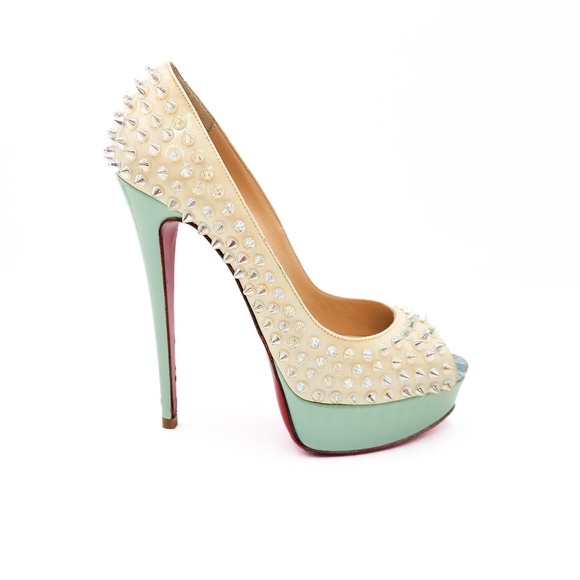 Christian Louboutin Shoes - Christian Louboutin Off White Spiked Platform Peep-Toe Pumps Heels EU 37